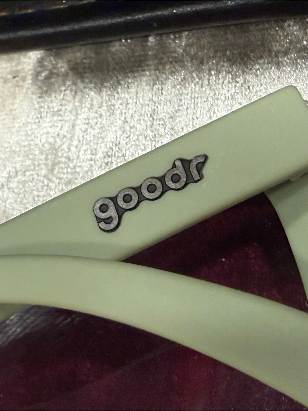 Goodr Classic Wayfarer-Style Sunglasses in Light Sage with Purple Lenses